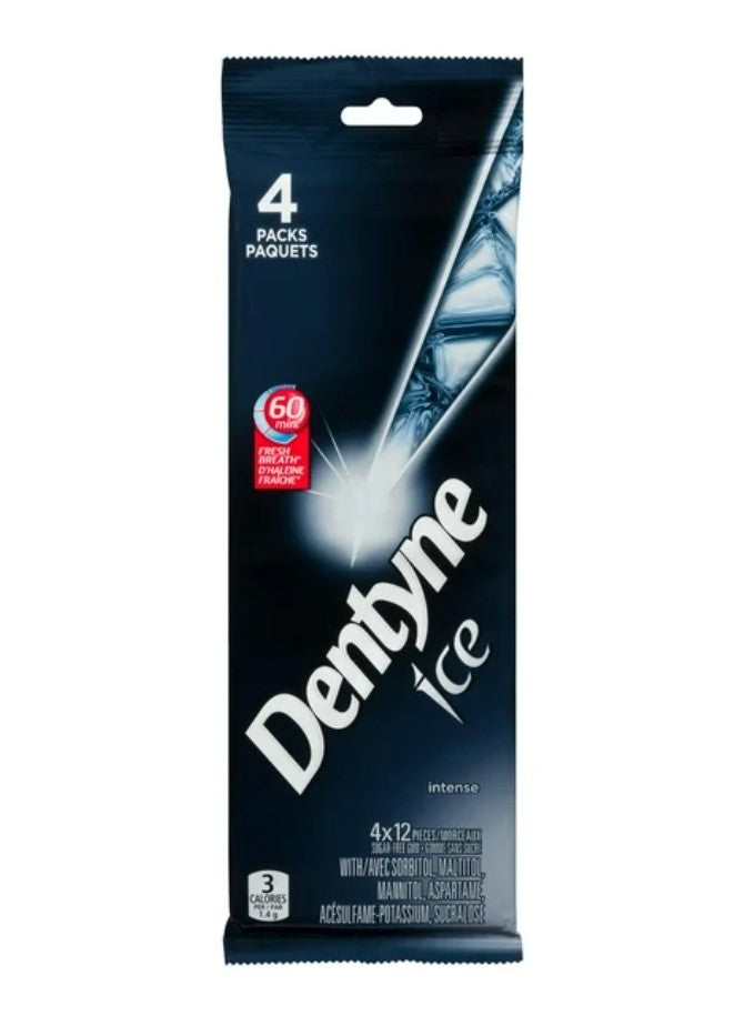 Dentyne Ice Intense, Sugar Free Gum, 4 Pack (12 pieces per pack)