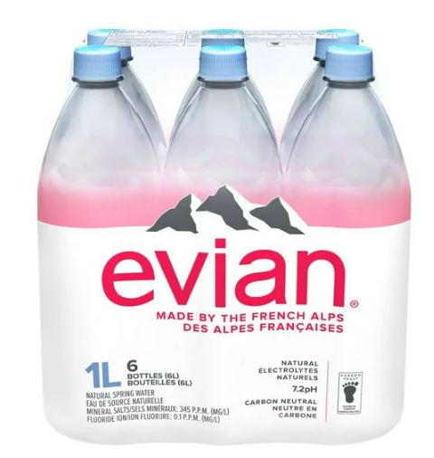 Evian, Natural Spring Water (6 x 1 L)