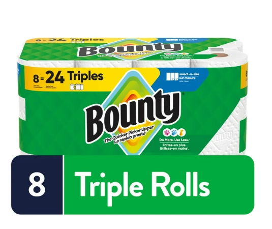 Bounty Paper Towels Select-A-Size White, 8 Triple Rolls Per Roll, 8CT (24ct)
