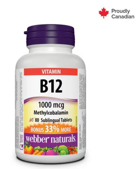 Webber Naturals® Vitamin B12, 1000 mcg, 80 Sublingual Tablets