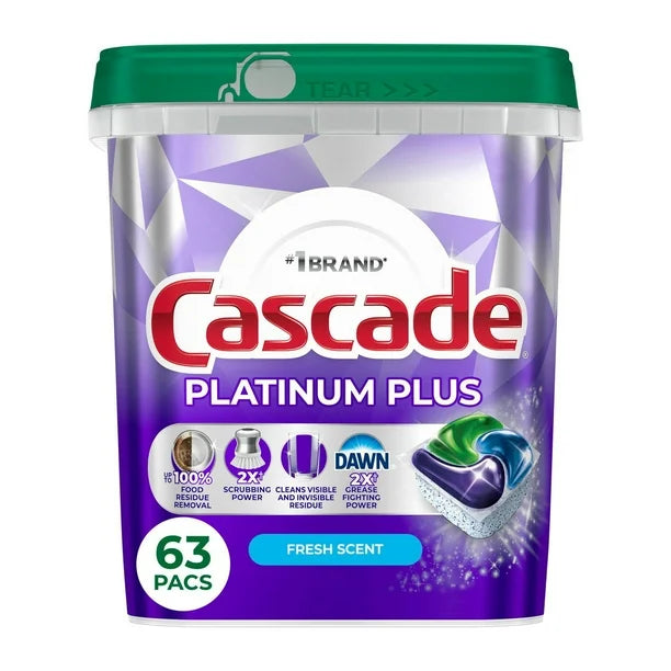 Cascade Platinum Plus Dishwasher Pods, Fresh Scent (63ct)