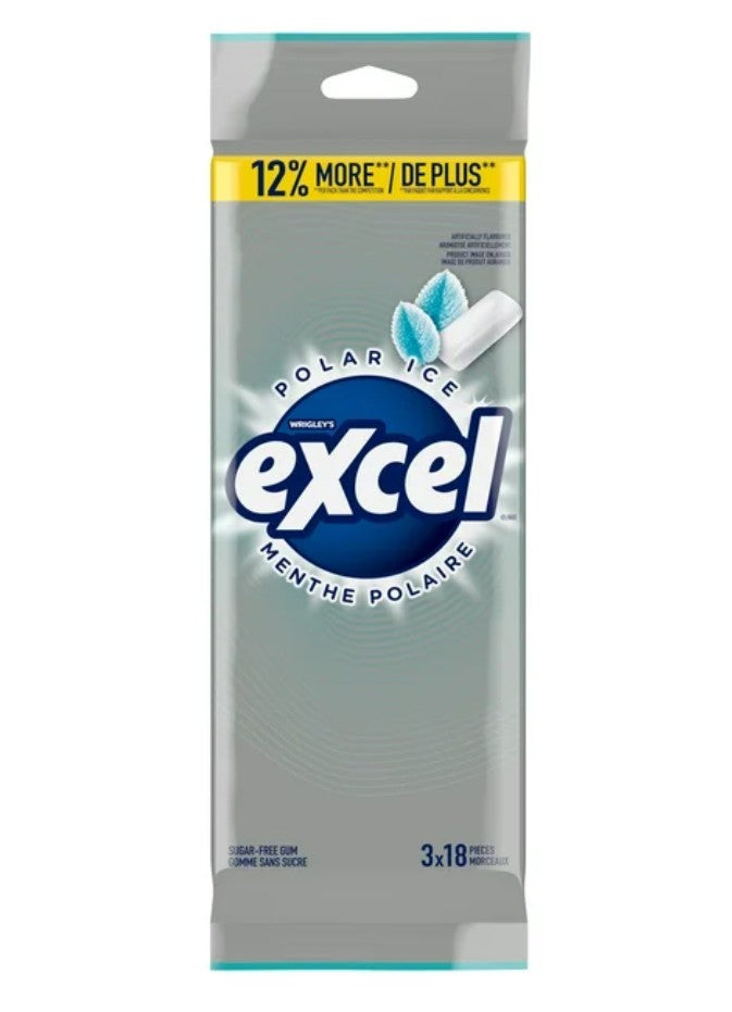 Excel, Polar Ice Flavoured Sugar Free Chewing Gum, 18 Pieces, 3Packs
