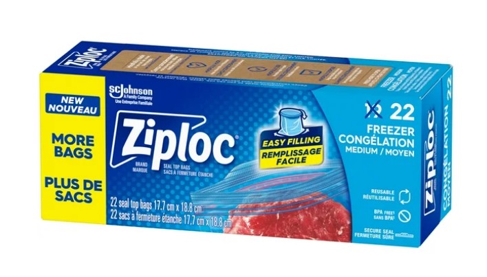 Ziploc Freezer Bags with Stay Open Technology, Medium, 22 Bags
