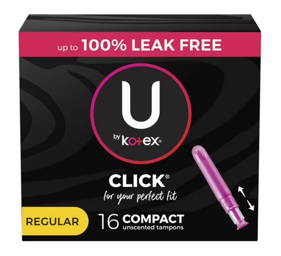 U by Kotex Click Compact Tampons, Regular, Unscented, 16 Count