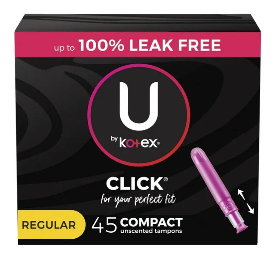U by Kotex Click Compact Tampons, Regular, Unscented, 45 Count