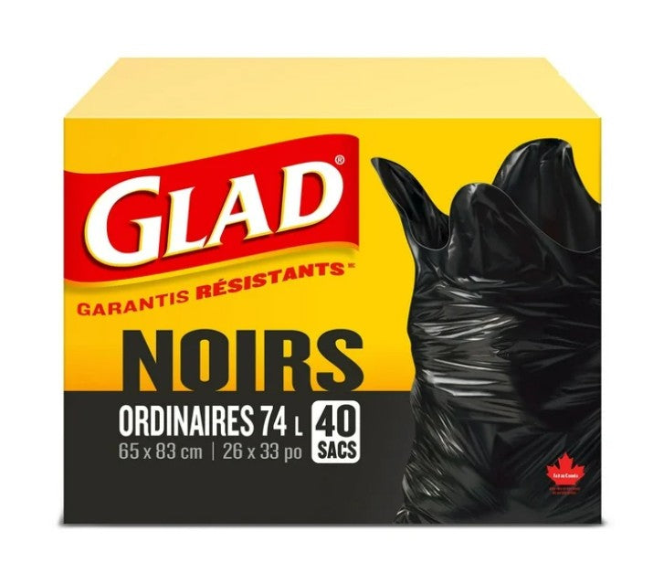 Glad Black Garbage Bags - Regular 74 Litres - 40 Bags