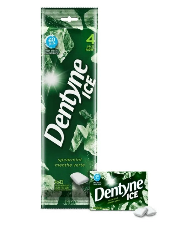 Dentyne Ice, Spearmint Sugarfree Gum - Pack of 4 (48 Pieces)