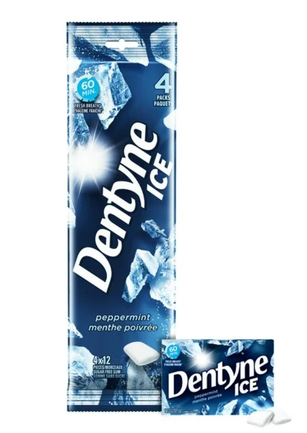 Dentyne Ice, Peppermint Sugarfree Gum - Pack of 4 (48 Pieces)