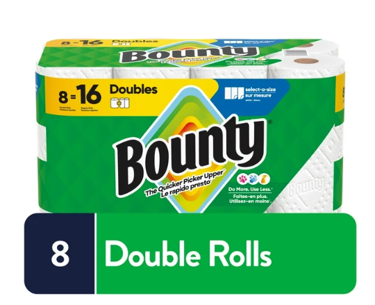 Bounty Paper Towels Select-A-Size White, 8 Double Rolls Per Roll, 8CT (16ct)