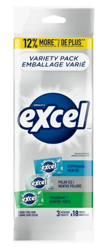 EXCEL, Variety Mint Flavoured Sugar Free Chewing Gum, 18 Pieces, 3 Packs