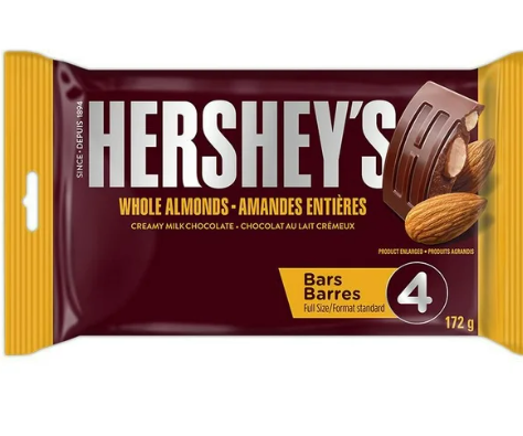 HERSHEY'S Creamy Milk Chocolate with Whole Almonds, 4 * 43g