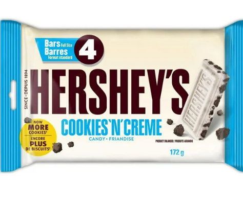 HERSHEY'S COOKIES 'N' CRÈME Full Size Candy Bars, 4 * 43g