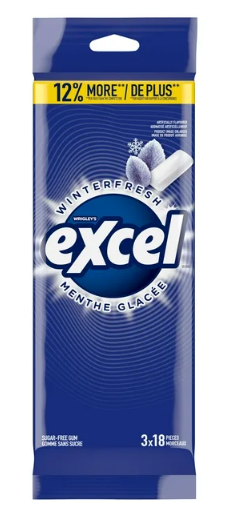 EXCEL, Winterfresh Flavoured Sugar Free Chewing Gum, 18 Pieces, 3Packs
