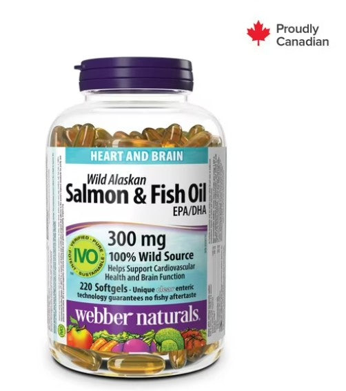 Webber Naturals® Wild Alaskan Salmon & Fish Oil, 300 mg EPA/DHA,220 Clear Enteric Softgels