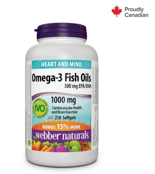 Webber Naturals® Omega-3 Fish Oils 300 mg EPA/DHA, 1000 mg Softgels, 210 Softgels