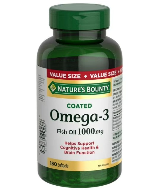 NATURE'S BOUNTY Omega-3 Fish Oil, 1000 mg, Value Size, 180 Softgels